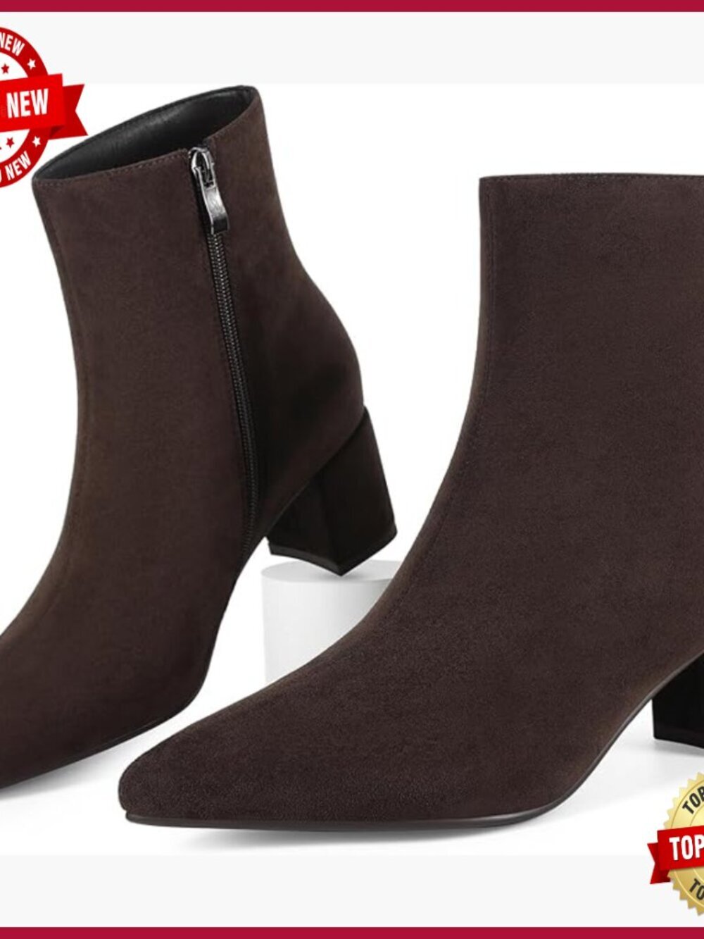 Pointed Toe Chunky Block Heel Ankle Booties Low Heel Boots for Women